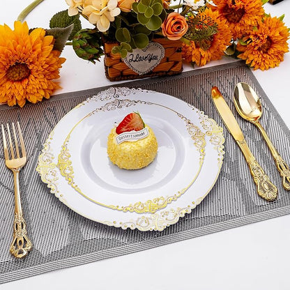 150 Pieces Gold Plastic Silverware - Heavy Duty Gold Disposable Utensils - Fancy Plastic Cutlery Set Includes 50 Forks, 50 Spoons, 50 Knives for Holidays Parties Weddings