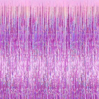 4 Pack Pink Fringe Curtain Backdrop, 3.2Ft x 8.2Ft Sparkle Metallic Tinsel Foil Fringe Streamers Background for Photo Booth Birthday Wedding Baby Shower Party Thanksgiving Christmas Decorations