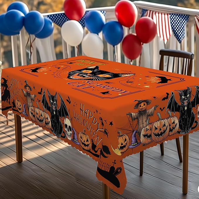 Eikione Rectangular Tablecloth 140x180inch, Halloween Cat Tablecloth Waterproof and Wrinkle-Free, Table Covers, Summer Decorations for Home Dining