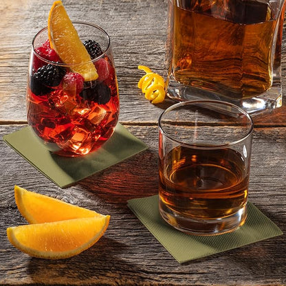 AMERICAN HOMESTEAD Cocktail Napkins - Premium 4.75"x4.75" Disposable Linen-Like Beverage Napkins - Bulk Square Party Bar Serviettes for Weddings, Parties, Events, and Daily Use - 100 Count - Olive
