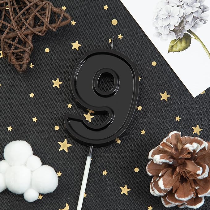 PHD Luxe Black 2.76 Inch 9 Number Birthday Candles, Black Cake Candles for Party Celebration
