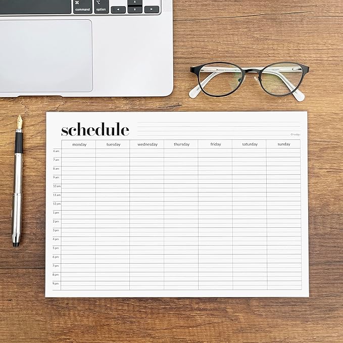 Weekly Schedule Pad, Tear Off Undated Weekly Planner Notepad, A4 Size (8,3" X 11,7"), Premium Thick Paper with Cardboard Back Support, Desk Planner by Hadigu