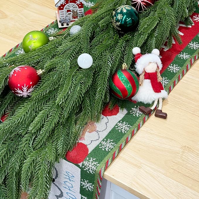 TOKCARE 6FT Real Touch Norfolk Pine Garland, 2 Pcs Artificial Christmas Greenery Garland for Mantle, Fireplace, Table, Indoor Outdoor Xmas Decor