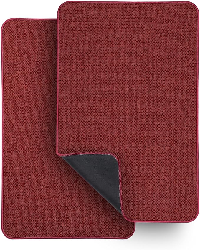 Bath Mat,Ultra Thin Bathroom Rugs,Rubber Bath Mats for Bathroom,No Slip Bath Rugs,Quick Dry,Machine Washable,Low Pile,Absorbent,Shower Outside,Sink,Home Decor Accessories.Red,1'5"x2'3"(2 Pack)