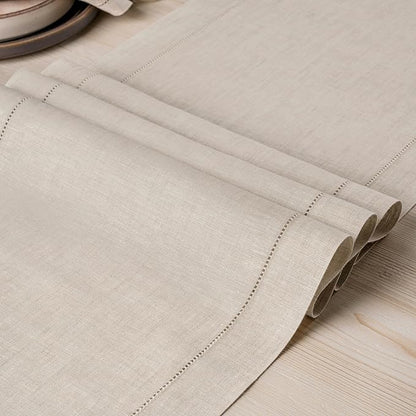 D'Moksha Homes Linen Light Natural Table Runner 90 Inches Long - Classic Hemstitch 100% Pure Linen Dining Table Runner 14 x 90 Inch for Winter, Christmas, Holiday