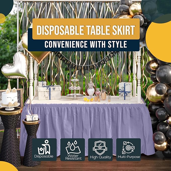 Exquisite Ruffle Table Skirt Lavender 6 Pack 14 Ft Long Table Skirts for Rectangle Tables 6ft Plus or Round Tables Skirts with Adhesive Strip for Gender Reveal Decor & Happy Birthday Parties