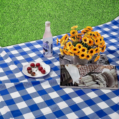 Kesfey 8 Packs Bule and White Checkered Tablecovers 54 x 108 Inches Disposable Party Picnic Table Cloth SpillProof Plastic Gingham Tablecovers for Camping Decoration Party Favors