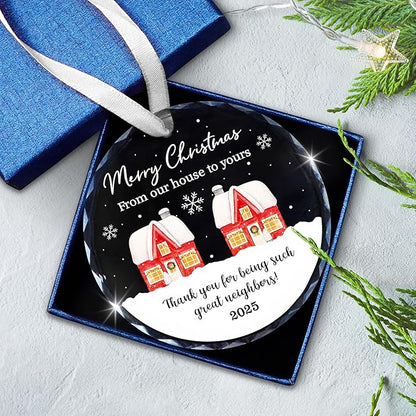 Neighbor Christmas Ornaments 2025 - Christmas Tree Decorations Glass Ornaments 2025 - Friend Gifts for Neighbors, Ornaments for Neighbors Friends Bestie Friendship, Awesome Best Neighbor Gifts