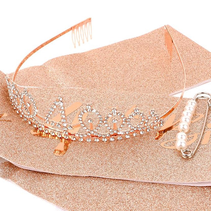 CIEHER 4th Birthday Crown + 4th Birthday Sash + Pearl Pin Set, It's My 4th Birthday Sash, 4 Birthday Tiara, 4th Birthday Decorations for Girls, 4th Birthday Gifts