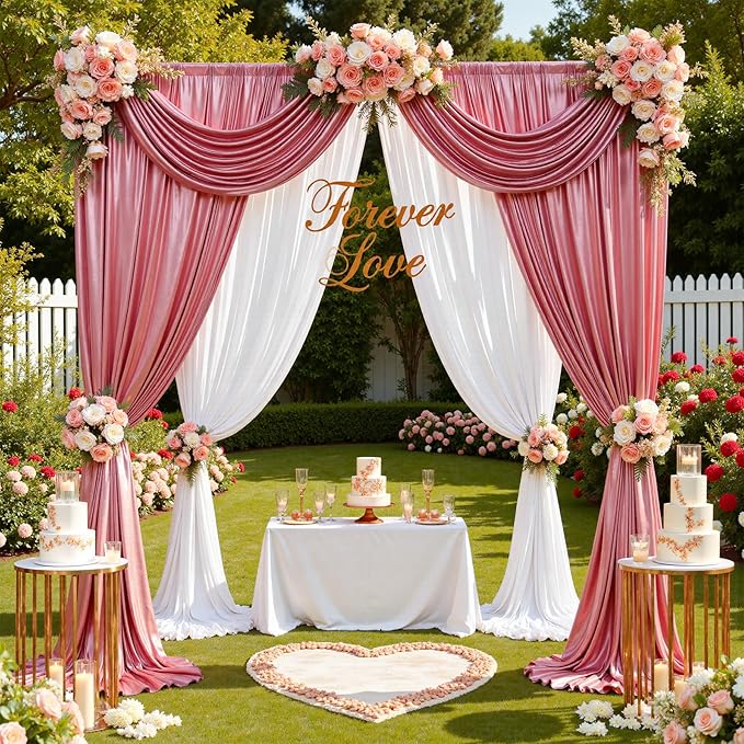 10x10ft Rose Gold Sequin Backdrop Curtain for Wedding Parties,2 Panels 5x10ft Thick Wrinkle Free Shimmer Glitter Rose Gold Photo Backdrop Drapes Curtains for Birthday Photography Background Cloth