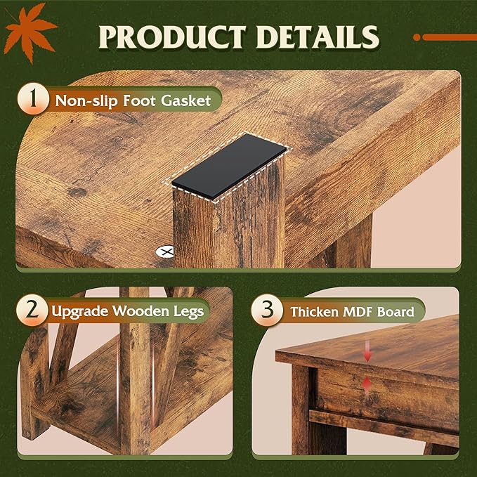 WLIVE Farmhouse End Table, Narrow Side Table with Charging Station, Slim End Table, Side Table for Bedroom, Living Room, Small Spaces, 2 USB and 2 Power Outlets, Rustic Brown