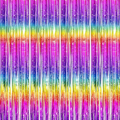 Thicken Rainbow Streamers 4 Pack 3.2 x 8.2 FT, Rainbow Birthday Decrorations Tinsel Backdrop Curtains, Foil Fringe Photo Backdrop for Birthday Decorations, 80s 90s Party Decorations