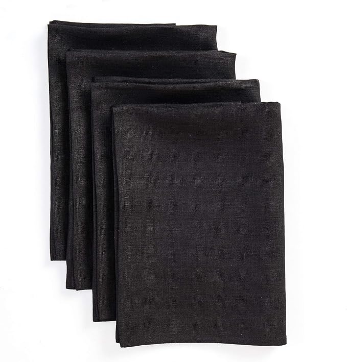 Solino Home Black Linen Napkins Set of 4 - 100% Pure Linen Cloth Washable Dinner Napkins 20 x 20 Inch for Fall, Autumn, Winter, Christmas, Holiday, New Year - Fete