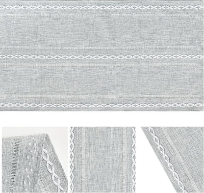 Artoid Mode Grey Rustic Cotton Linen Table Runner, Seasonal Embroidered Hollow Kitchen Dining Table Decoration for Home Party Decor 13x90 Inch
