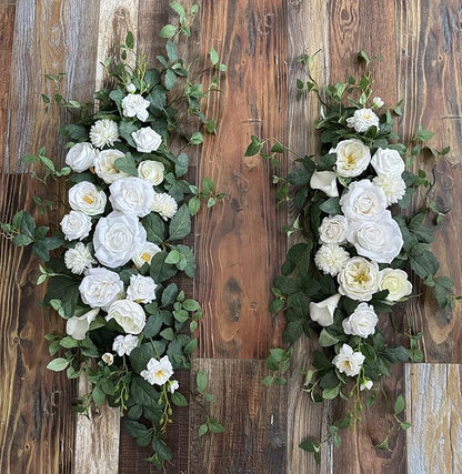 Arch Flower Kit of 2 - Artificial Floral Swag for Wedding Welcome Sign, Reception Ceremony Signs, Chair Decor (White)