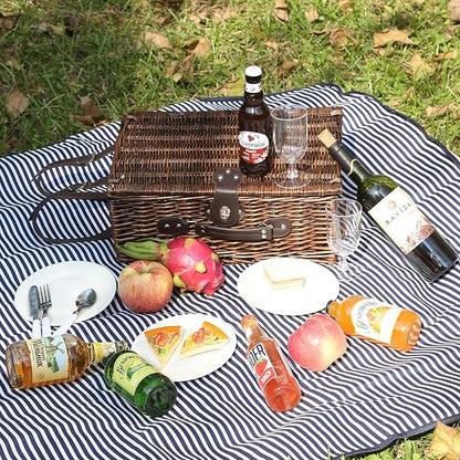 Picnic Basket for 4 Persons with Waterproof Picnic Blanket and Insulated Cooler, Large Wicker Picnic Basket for Camping, Outdoors, Valentine's Day, Christmas, Birthday, Wedding Gift