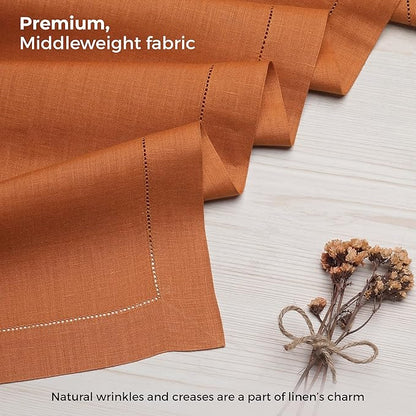 D'Moksha Homes Linen Rust Table Runner 48 Inches - Classic Hemstitch, 100% Pure Linen Coffee Table Runner 14 x 48 Inch Ideal for Dresser Tables - Winter, Christmas, Holiday