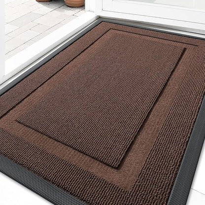 OLANLY Front Door Mat Indoor Outdoor Entrance, Waterproof All-Season, All-Weather Doormat, Sturdy Natural Rubber, Low Profile, Easy Clean Patio Porch Entryway Mat, 47x23, Chocolate Brown