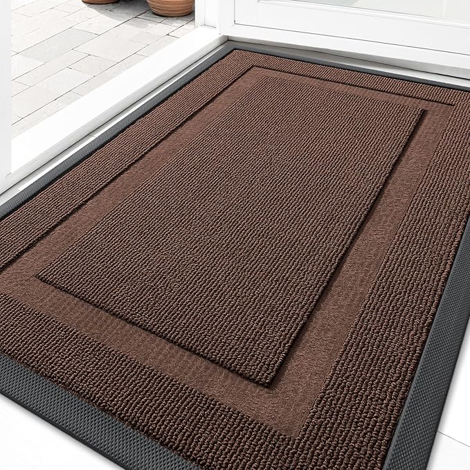 OLANLY Front Door Mat Indoor Outdoor Entrance, Waterproof All-Season, All-Weather Doormat, Sturdy Natural Rubber, Low Profile, Easy Clean Patio Porch Entryway Mat, 71x23, Chocolate Brown