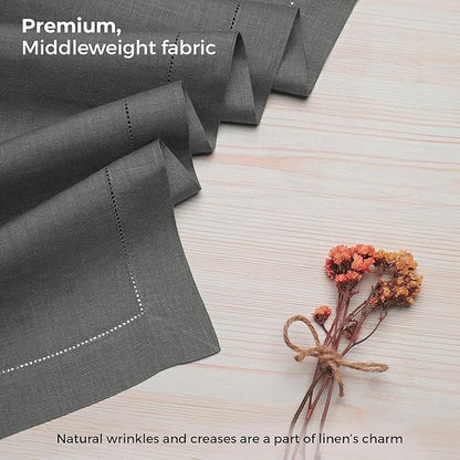 D'Moksha Homes Linen Charcoal Grey Table Runner 120 Inches Long - 100% Pure Linen Hemstitch 14 x 120 Inch Table Runner for Dining, Winter, Christmas, Holiday - Classic Hemstitch