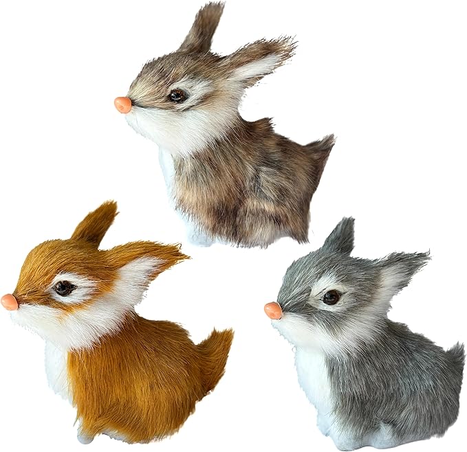 3 Realistic Mini Plush Bunnies - Lifelike Rabbit Figurines for Easter Decor, Spring Home Decoration, Dollhouse Props, Christmas Ornaments Little Rabbits