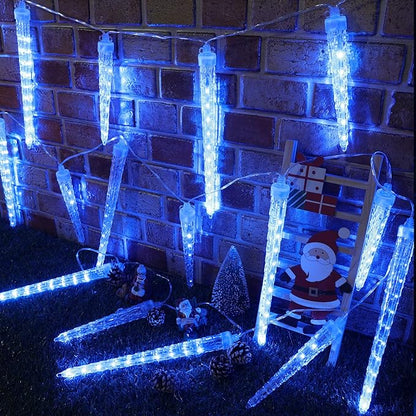 Joomer Icicle Christmas Lights Outdoor, 13FT 20 Icicles 320 LED Meteor Shower Icicle Lights Timer Waterproof Connectable Christmas Light for Outside Home Xmas Decoration - Blue