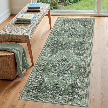 Area Rugs 3'x6' Runner Rug Non Slip Washable for Kitchen Hallway Bedroom Beside Laundry Room Bathroom Rug, Floor Carpet, Dark Green Gray