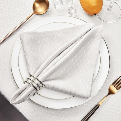 Cloth Napkins Set of 8 – Square 17x17 Inch Jacquard Fabric Polyester Washable Reusable Cloth Napkins for Kitchen Dinner Dining Restaurants Wedding Party Banquet Table (Ivory)