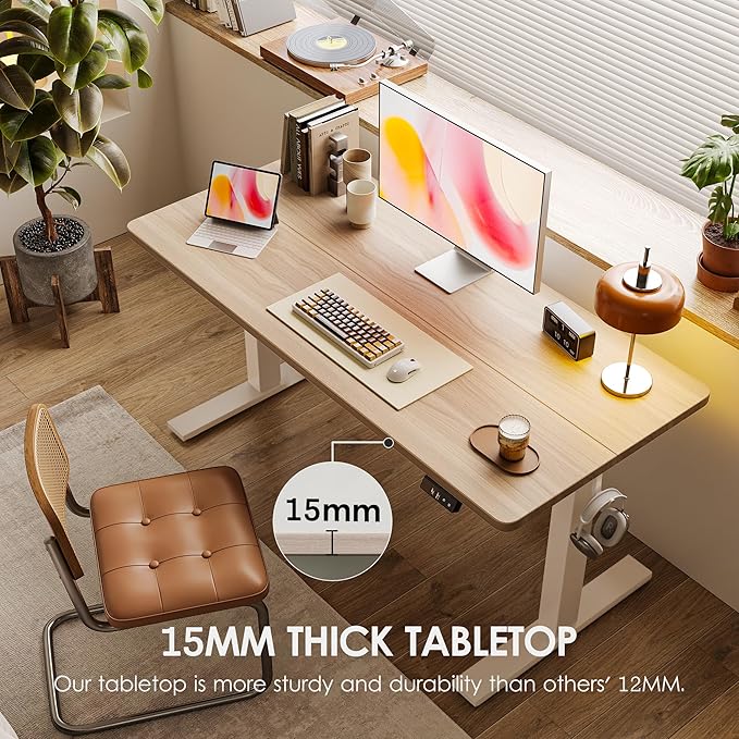 TIQLAB 55 * 28 Inches Standing Desk, Adjustable Height Stand up Desk,Sit Stand Home Office Table with Splice Board, Light Walnut