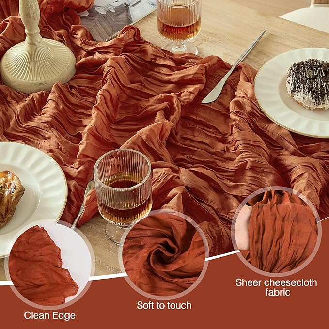 6 Pack Thanksgiving Table Runner Terracotta Boho Rustic Gauze 120 Inch 10 FT Cheesecloth Table Runners for Wedding Birthday Baby Shower Christmas Holiday Party Fall Decor for Home Farmhouse