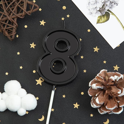 PHD Luxe Black 2.76 Inch 8 Number Birthday Candles, Party Celebration