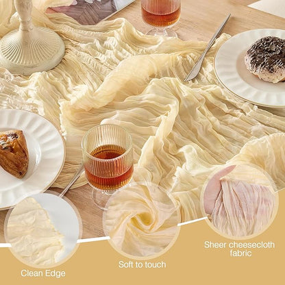 6 Pack Cheesecloth Table Runner 120 Inch Boho Rustic Gauze 10 FT Beige Cheese Cloths Table Runners Decorations for Spring Summer Birthday Party Baby Shower Wedding Holiday Home Decor