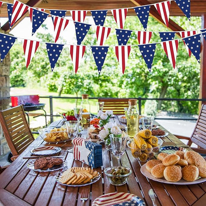 100FT 4th of July Decorations, 60Pcs 7.8 x 11.8 Inches Pennant American Flags for Outside, Pre-Assemble Patriotic 4th of July Banner for Fourth of July Accessories Independence Day Patriotic Decor