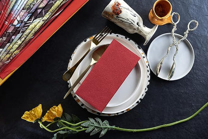 Red Paper Napkins | Linen Feel Guest Disposable Cloth Like Dinner Napkins | Hand Towels | Soft, Absorbent, Paper Hand Napkins for Kitchen, Bathroom, Parties, Weddings, Dinners | 50 Pack