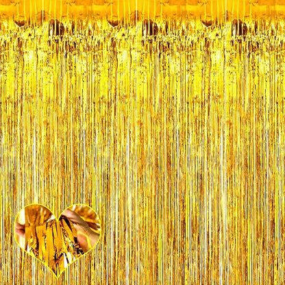4 Pack 2024 New Year Fringe Curtain Backdrop, 3.2Ft x 8.2Ft Metallic Tinsel Foil Fringe Streamers Background for Photo Booth Birthday Wedding Baby Shower Carnival Easter Party Decorations Gold