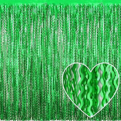 4 Pack Green Fringe Curtain Backdrop 3.2Ft x 8.2Ft Metallic Tinsel Foil Fringe Streamers Background for Photo Booth Mother's Day, Easter, Carnival, Birthday, Wedding Party Decoration
