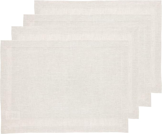 Solino Home Linen Cloth Placemats Set of 4-100% Pure Linen Light Natural Placemats 14 x 19 Inch for Fall, Autumn, Thanksgiving, Christmas - Athena