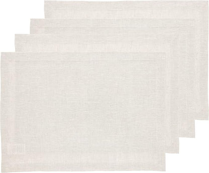 Solino Home Linen Cloth Placemats Set of 4-100% Pure Linen Light Natural Placemats 14 x 19 Inch for Fall, Autumn, Thanksgiving, Christmas - Athena