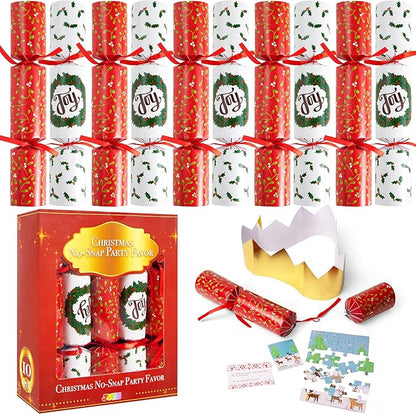 JOYIN 10 Pack Christmas Non-Snap Party Favor, Classic Table Favor Includes Party Hat, Jokes & Gifts, Christmas Table Decorations for Holiday Dinner Traditions Party Supplies