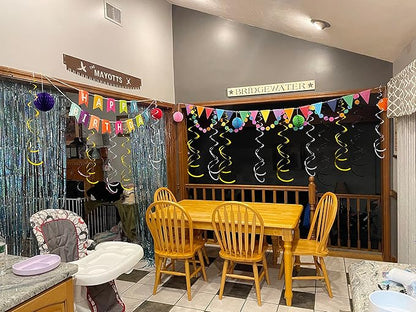 30Pc Gold Silver and Black Party Party Swirl Decorations Foil Swirl Hanging Decoration Plastic Streamer for Ceiling 22 in