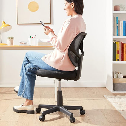 Amazon Basics Low Back Office Chair, Breathable Mesh, Height Adjustable, Padded Seat, Rolling Wheels, Swivel, Back Support, Sturdy, 21.25" D x 22.5" W x 38" H, Black