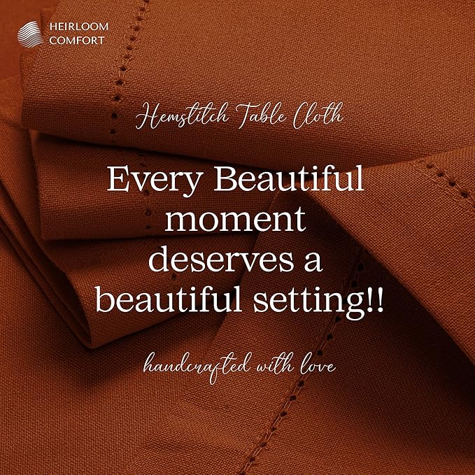Rust Cotton Tablecloth, Tabletop 52x70 Inch, Fits 4-6 Seats, Soft, Durable, Washable, Wrinkle Resistant, Rectangle Table Cloth for Dining, Thanksgiving, Fall Decor, Family Gathering