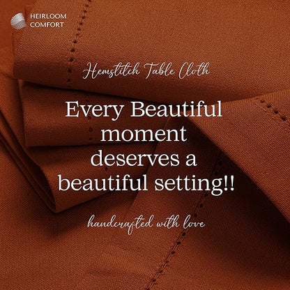 Rust Cotton Tablecloth, Tabletop 52x70 Inch, Fits 4-6 Seats, Soft, Durable, Washable, Wrinkle Resistant, Rectangle Table Cloth for Dining, Thanksgiving, Fall Decor, Family Gathering