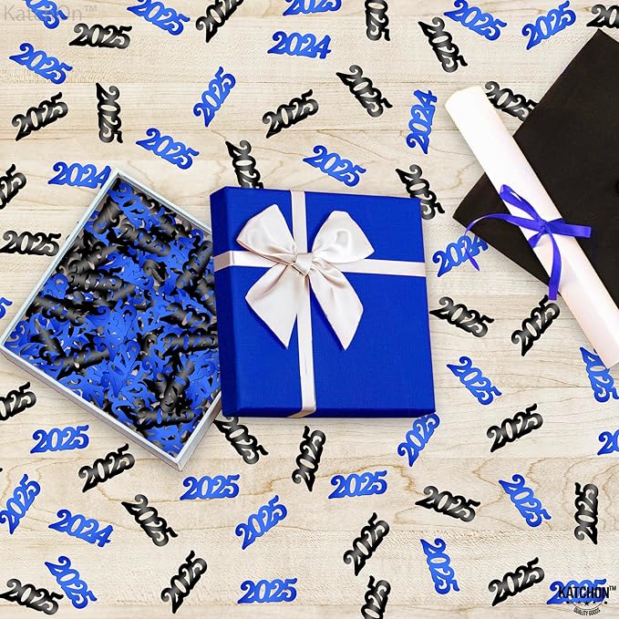 KatchOn, Blue and Black 2025 Confetti - Pack of 500 | Graduation Confetti Class of 2025, Blue Graduation Decorations 2025 | Grad Party Supplies, Grad Party Decorations 2025 | Prom Decorations 2025