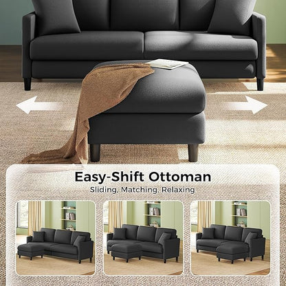 83" Couches for Living Room, Comfy Sofas for Living Room with Storage Ottoman, Teddy Sofa Couch, Tool-Free Loveseat Sofa, All-Wood Love Seat Couches, L Shaped Couch 2 Pillow Included, Grey