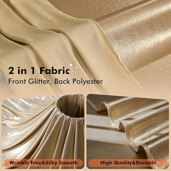 10ftx10ft Champagne Gold Sequin Backdrop Curtain for Wedding Parties, 2 Panels 5x10ft Thick Wrinkle Free Shimmer Glitter Photo Backdrop Drapes Curtains for Birthday Photography Background Cloth