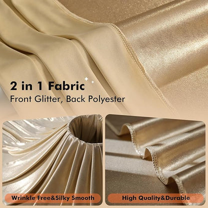 10ftx10ft Champagne Gold Sequin Backdrop Curtain for Wedding Parties, 2 Panels 5x10ft Thick Wrinkle Free Shimmer Glitter Photo Backdrop Drapes Curtains for Birthday Photography Background Cloth