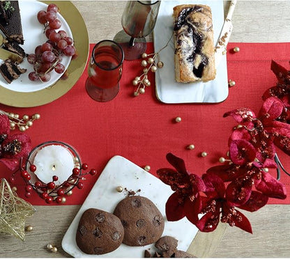 Solino Home Linen Red Table Runner 108 Inches Long - 100% Pure Linen 14 x 108 Inch Table Runner for Christmas, Holiday, Winter, New Year - Classic Hemstitch