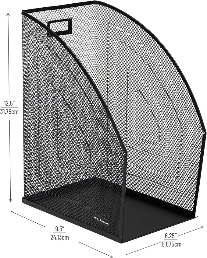 Mind Reader Vertical File Organizers, Desktop File Holders for Folders, Magazines, and Paperwork, Workspace Organizer, Metal Mesh, Set of 2, Black