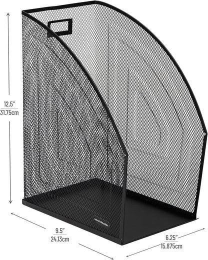 Mind Reader Vertical File Organizers, Desktop File Holders for Folders, Magazines, and Paperwork, Workspace Organizer, Metal Mesh, Set of 2, Black